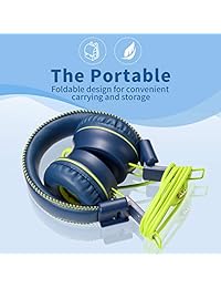 POWMEE M2 - Auriculares con cable para niños, plegables, estéreo, ajustables, sin enredos, cable de 0.138 in, para niños, adolescentes, niñas, escuela, Kindle, avión, avión