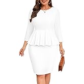 Pinup Fashion Business Dresses for Woman Plus Size - Church Work Office Peplum Pencil Boat Neck Knee Length Dress