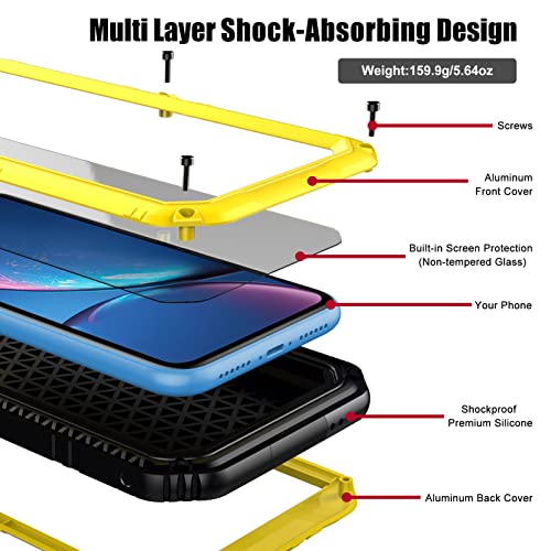 Beasyjoy iPhone XR Metal Case, Waterproof Heavy Duty Case with Builtin Screen Protector, Full