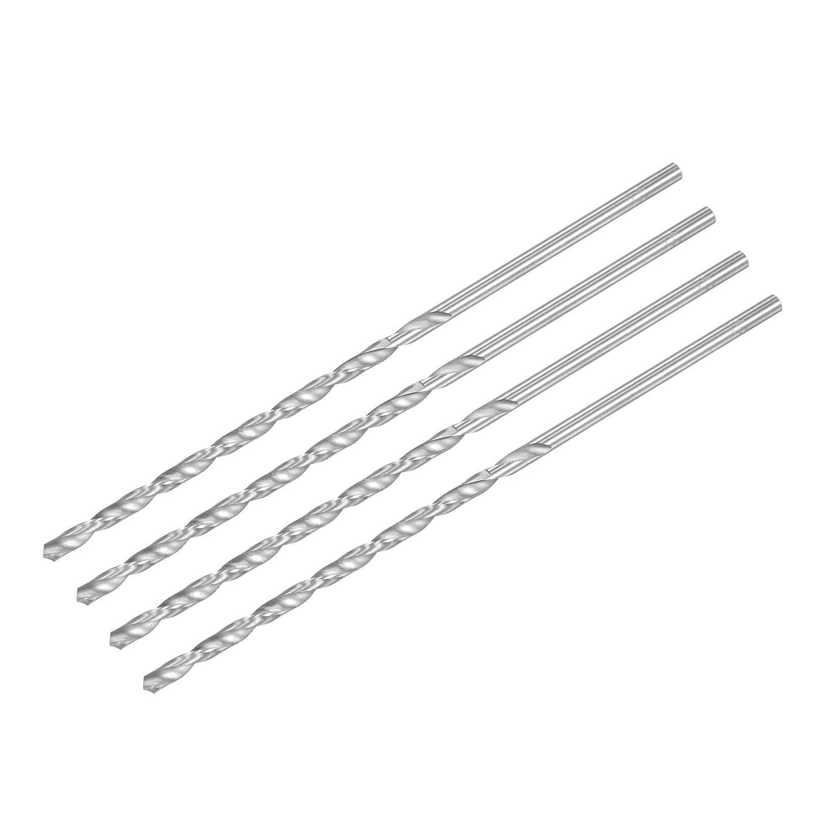 TA-VIGOR 4Pcs 4.2mm Extra Long Twist Drill Bits, 160mm Length High-Speed Steel HSS Straight Shank Spiral Drill Bits for Wood Metal Aluminum Plastic