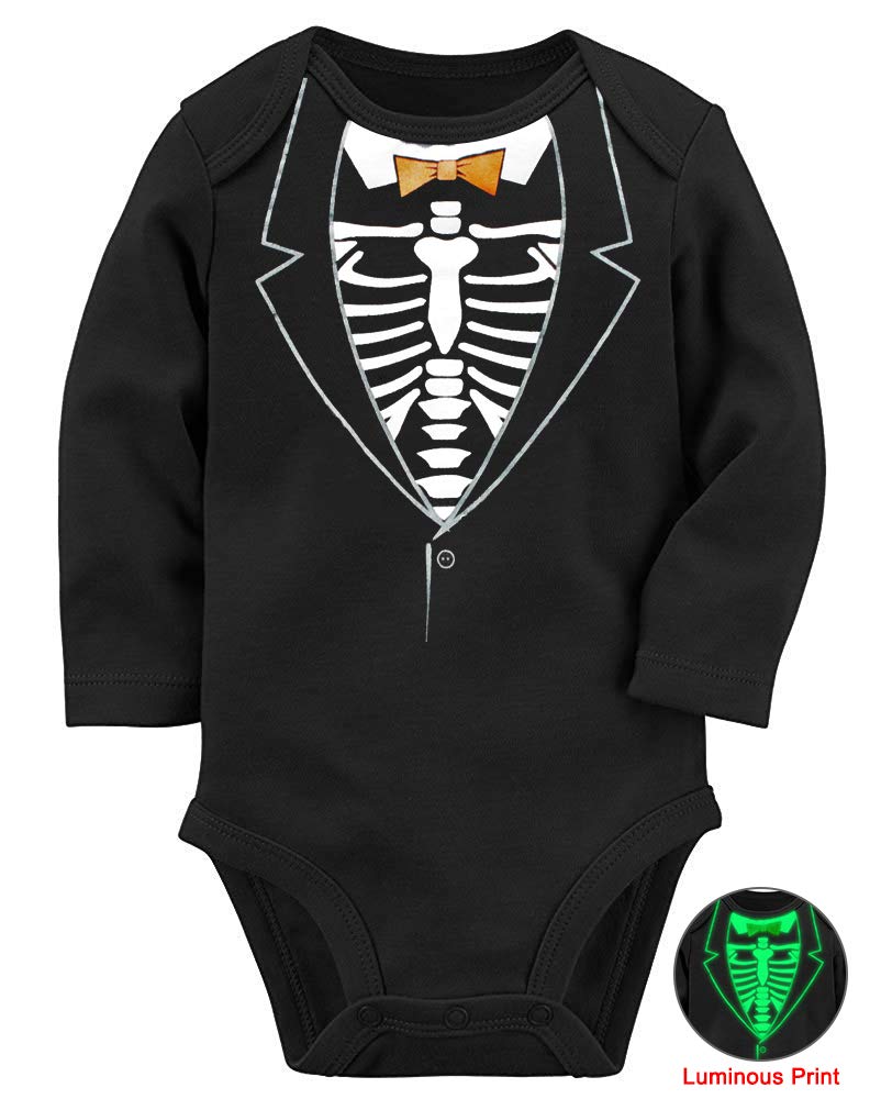 UNICOMIDEA Baby Boys Bodysuits Toddle Girls Romper Infant Halloween Fluorescence Onesie Short Sleeve Luminous Play Suits Funny Skeleton Outfits Baby Clothing for 3-6 Months