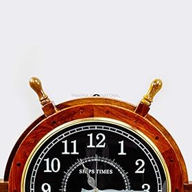 Nagina International 18" Nautical Wooden Handcrafted Pirate's Steering Ship Wheel with Black Face Numeral Quartz Time's Clock - Pirate Nursery Ocean Beach Home Decor Gift 51RCJk22QZL