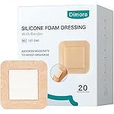 Dimora Silicone Foam Dressing 3x3 inch with Border 20 Pack, Wound Bandage, Gentle Adhesive Waterproof Pads for Sensitive Skin Wound Care 7.5x7.5 cm