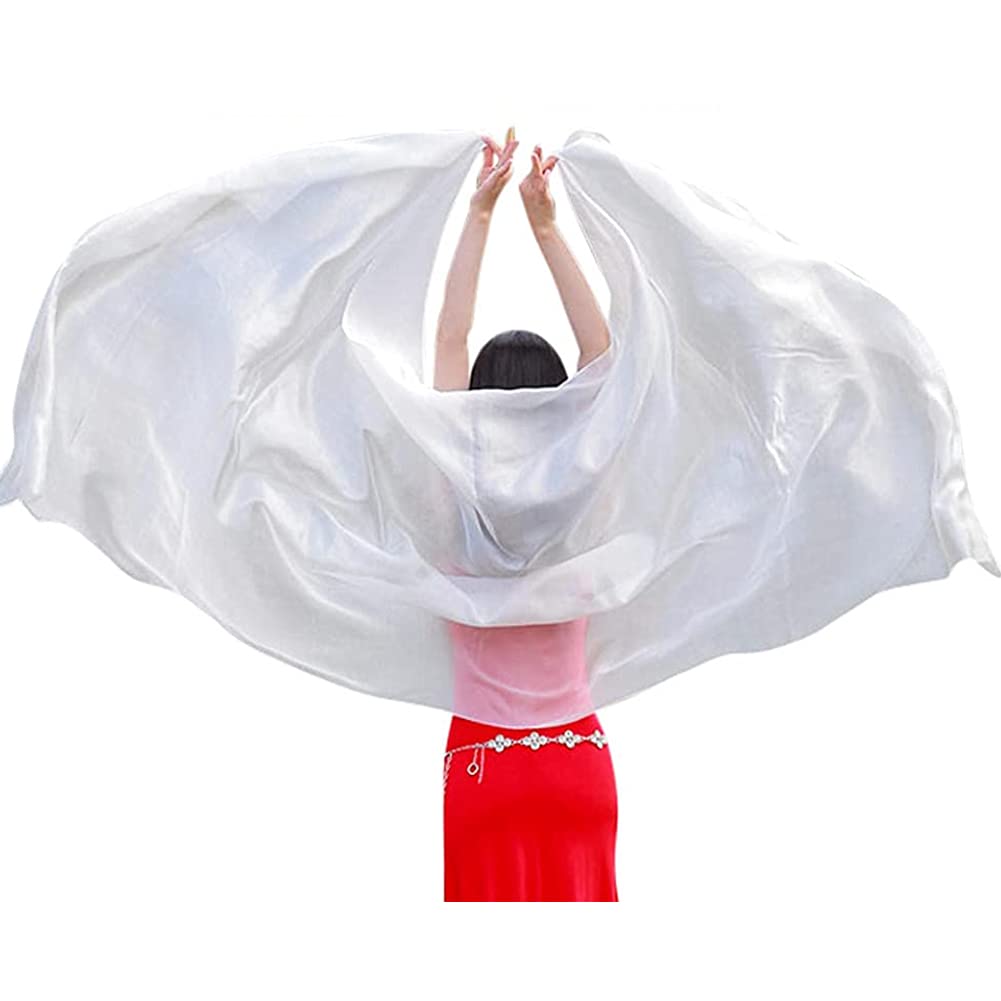 Leemiman Women 2.5 m Long Belly Dance Silk Veils Hand-made Dyed Veil (White)
