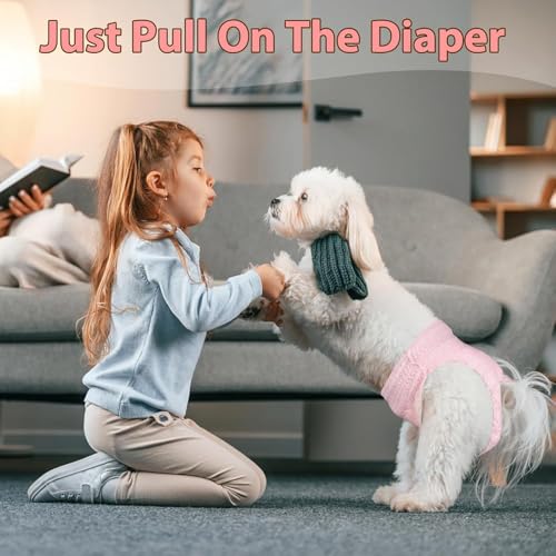 LBOYLOVE® Dog Diapers Female, 10 PCS Strong Absorbency Leak Proof Doggie Diapers for Female Dog, Just Pull It Up, for Dogs in Heat, Elderly, Disabled, Pup (S)