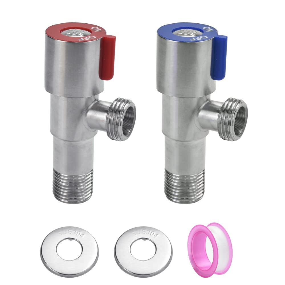 SPEACOUR 2 PCS Stainless Steel Angle Valve Faucet Wash Basin Tap Wall Connection Water Stop Valve 1/2inch for Bathroom Wash Basin Toilet Kitchen