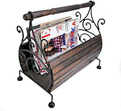 Stylla London® Designer Handmade Magazine Newspaper Rack, Robust Bamboo with Handle for Newspapers, Newsletters, Crosswords I Sheehsam Jali Furniture Stripe Design I Magazine Rack for the Living Room