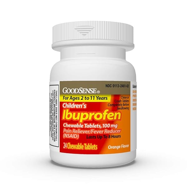 GOODSENSE CHILDREN’S IBUPROFEN CHEWABLE TABLETS, 100 MG, 24 COUNT, PAIN RELIEVER AND FEVER REDUCER (NSAID), TEMPORARILY REDUCES FEVER AND RELIEVES MINOR ACHES AND PAIN