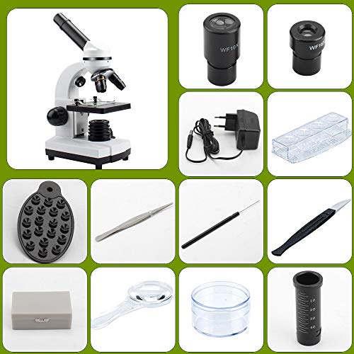 GazerOptics Science Microscope Kit for Kids Students with Prepared Specimen Slides and Smartphone Adapter, 40x-1280x Magnification - A Real Scientific Tool for STEM Learning