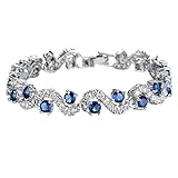 KasLin Platinum Swarovski Elements Cubic Zirconia Bracelet for Women Wedding Jewelry Blue
