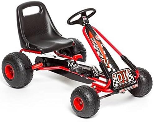 SK8 Zone Childrens Kids Red Ride On Pedal Go Kart Cart Car Racing Toy Quad Bike With Tyres Wheels And Brakes