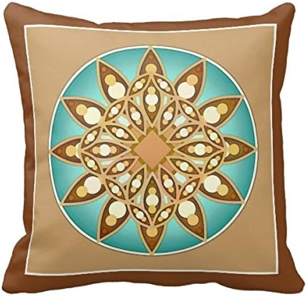 Julyou Decorative Home 20 X 20 Mandala Pattern In Tan, Cream And Turquoise Pillow Cotton Cushion Covers