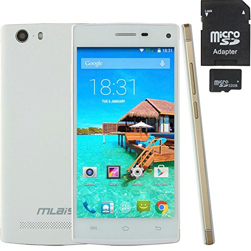 MLais M9 3G Octa Core (gift-32gb card) Android 4.4 OTG 5.0 inch QHD Smart Phone MT6592 1.4GHz ROM 8GB RAM 1GB Bluetooth WiFi GPS WCDMA/ GSM (White+ 32GB TF Card)