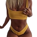 FLEAP Womens Tops 2 pieces Push Up Bikini Swimsuit Tropical Tankini Bra Thong