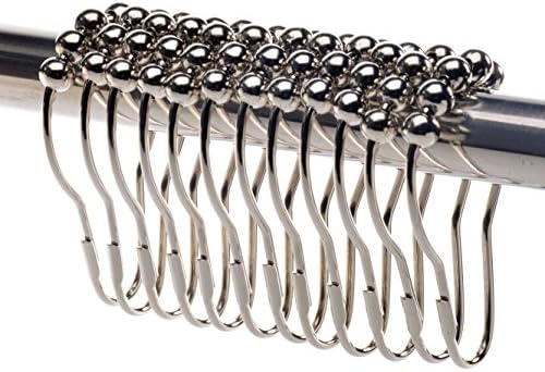 Shower Curtain Rings Hooks - Rust-proof, RollerRings Friction  Stainless Steel, Polished Chrome, Set of 12 Rings  (Brushed Nickel)
