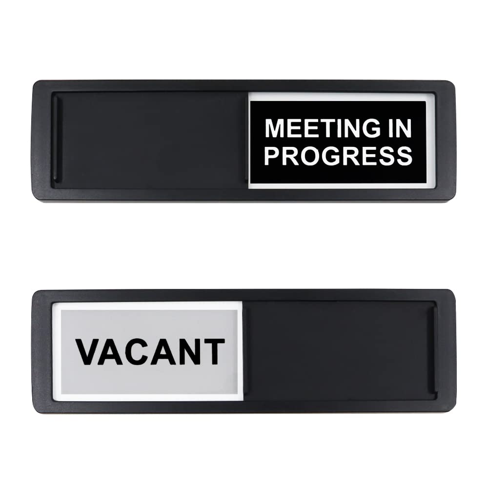 2 Pieces Privacy Sign, Vacant/Meeting in Progress Door Sign, 7 x 2 Inch Sliding Door Sign for Office Conference, Tells Whether Room Vacant or In a Meeting