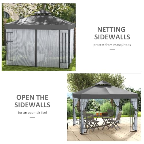 Outsunny 10'x10' Garden Gazebo Patio Canopy Portable Party Event Backyard w/Mosquito Netting Grey