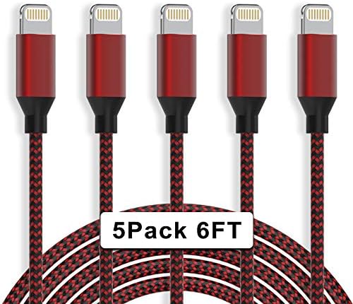 HOVAMP MFi Licensed 5Pack[6-6-6-6-6ft] Nylon Braided iPhone Charger Lightning Cable Quick Charging & Syncing Lengthy Wire Appropriate iPhone 11Pro Max/11Pro/11/XS/Max/XR/X/8/8P/7/7P and Extra-Black&Pink