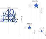 Pargleev Glittery Royal Blue 40th Cake Topper Star Men Women 40 Birthday view 2