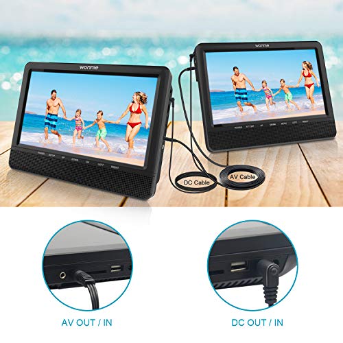 WONNIE 10'' Portable Dual Screen DVD Player, Car Headrest CD Players