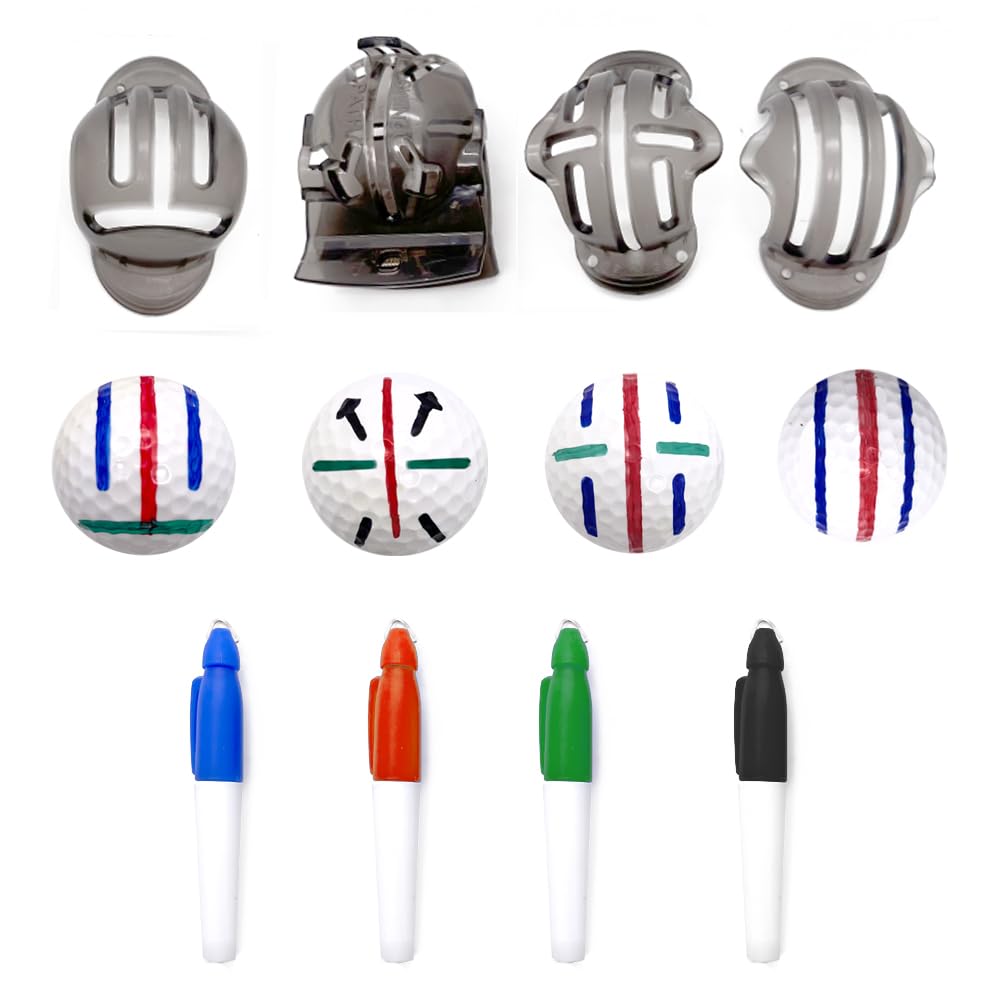 8 Pack Golf Ball Line Marker Tool,Golf Ball Alignment and Identification Tool,4 Golf Ball Liner and 4 Color Pen Markers (Grey)