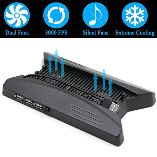 ADVcer PS4 Pro Cooling Vertical Stand - Dual Big Fan Cool System with 3 Extra USB Port HUB + 8 PS4 Controller Thumb Grip Cover Cap for Sony Playstation 4 Pro Game Console and DualShock 4 Gamepad