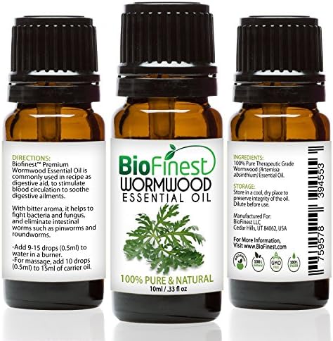 Biofinest Wormwood Essential Oil - 100% Pure Organic Therapeutic Grade - Best for Aromatherapy, Cosmetics, Deodorant, Meditation - Ease Anxiety Fatigue Nausea Insomnia Digestion - FREE E-Book … (10ml)