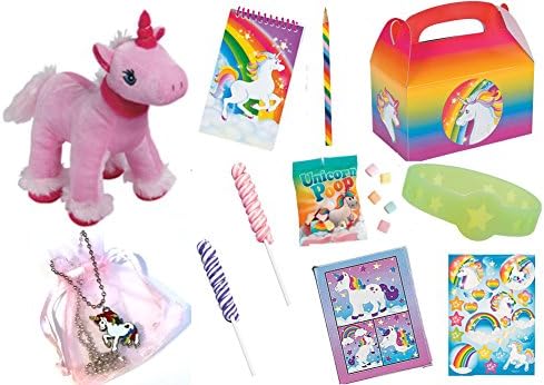 Magical Unicorn Christmas Stocking Stuffer Toy Jewelry Plush Unicorn and Candy Bundle (11 Pieces) (Magical PINK)