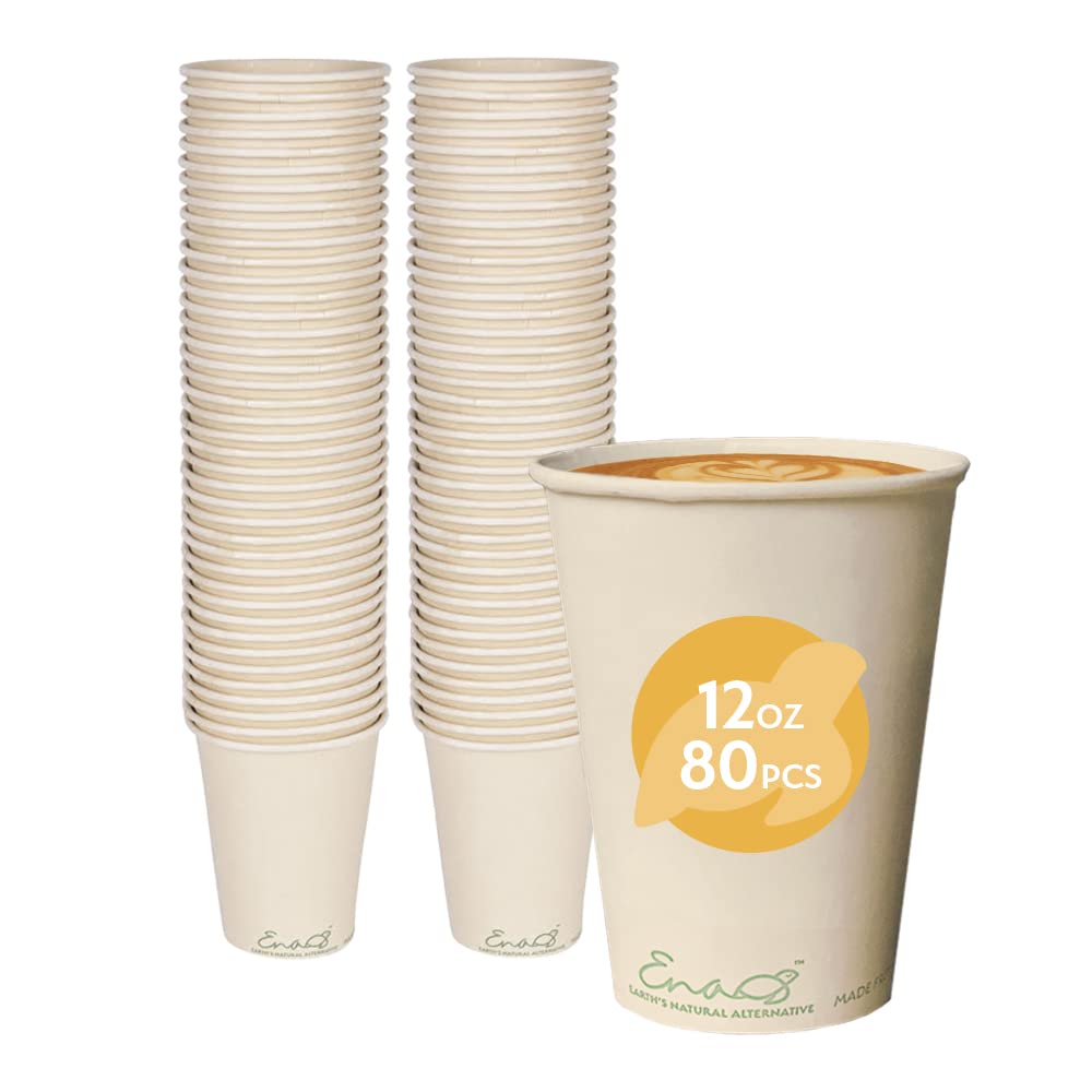 Photo 1 of 100% Compostable Disposable Coffee Cups [12oz 80 Pack] Paper Cups Made from Bamboo, Eco-Friendly, Biodegradable Premium Party Cups, Natural Unbleached by Earth's Natural Alternative