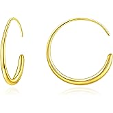 Hypoallergenic Circle Hoop Earrings for Women, Gold & Silver Pull Through Hoop Earrings, Lightweight Chic Minimalist Round Dangle Jewelry, Threader Design for Sensitive Ears