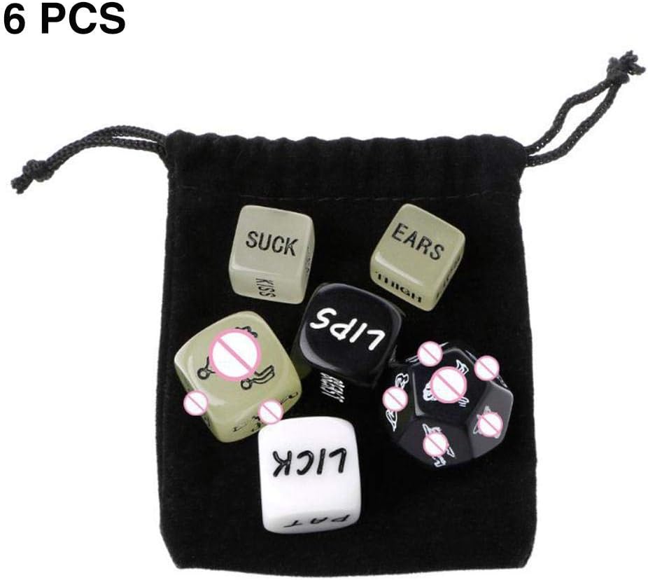 6pcs Fun and Romantic Dice, Fun Dice Set Erotica Dice Set Polyhedral & RPG Dice Gifts for Party-Family-Couples with Free Pouch