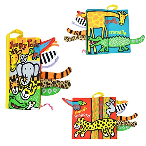 Kemilove Set of 4 Animal Tails Cloth book Baby Toy Cloth Development Books for 3~12 Month, Jungle Tails, Pets Tails, Kitty Tails,Farm Tails