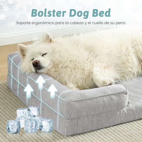 COZY KISS Extra Large Cooling Dog Bed, Summer Waterproof Dog Bed, Orthopedic Sofa for Dogs, Removable and Washable, Cool Memory Foam Dog Mattress, Grey, XXL (122 x 89 x 19 cm)