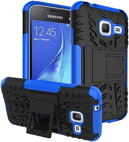 J1 mini Case, Haoshi Tire Partern Dual Layer TPU + PC Back Case with Stand Feature Shockproof Protective Case for Samsung Galaxy J1 mini 2016 Blue