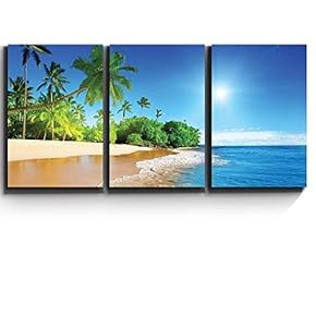 Palm Trees on Tropical Beach - Canvas Art Wall Art - 16"x24"x3 Panels