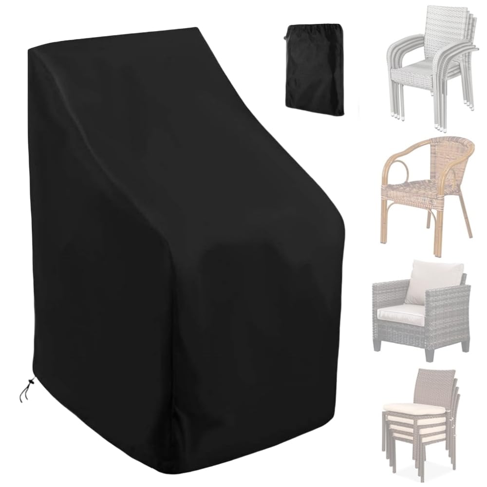 FENGSHENG-SHOP Garden Stacking Chair Covers Waterproof Heavy Duty, 63x63x70/117cm Outdoor Patio Stackable Chair Covers for Garden Furniture, Oxford Fabric Windproof Anti-UV Protective Cover