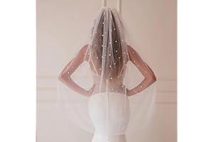 Yalice Pearl Bridal Wedding Veils Flower Long Cathedral Veil 118’’ Veils for Brides 1 Tier Fingertip Length Veil with Comb (Fingertip Length:100 * 120cm/39 * 47'', Ivory-Style-A)
