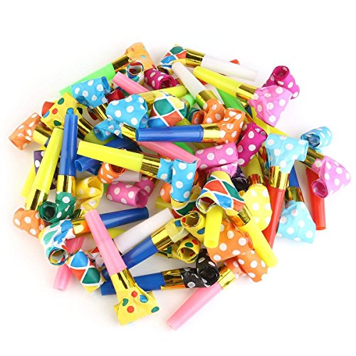 Muhuyi 84 Pcs Two Kinds of Party Blowers Noisemakers Fun Musical Blow Outs Party Favors
