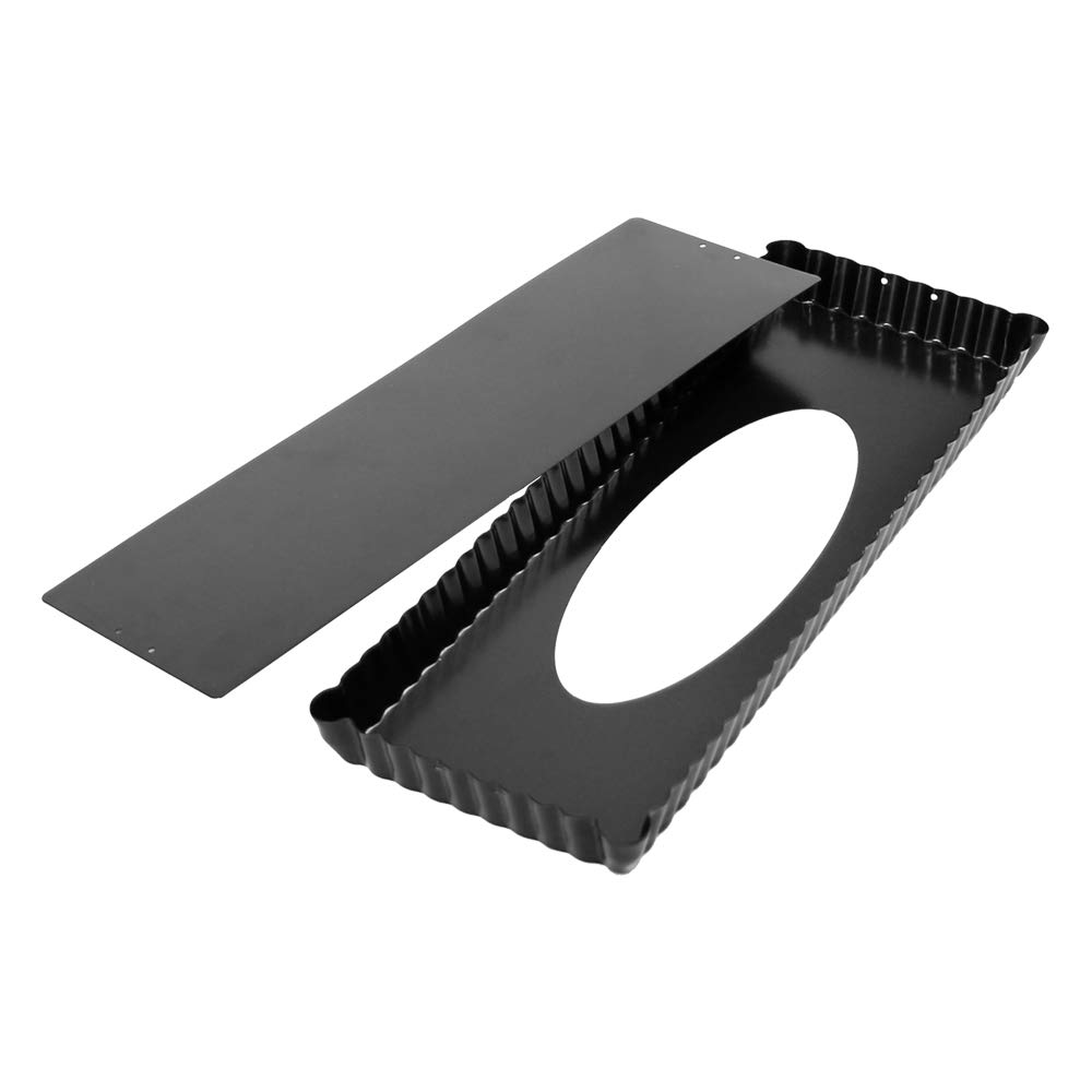 webake Quiche Dishes Tart Tin with Loose Base Rectangular 14 Inch Flan Tart Pans, Steel Lifting Base in Black Color, Non-Stick Coating 36 x 13 x 2.5 cm