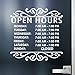 Custom Business Hours Sign for Glass Door, Windows, Smooth surfaces. Hours of Operation Sign. Open - Closed Store Hours Sign. (14