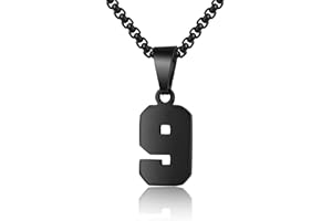 SUSOOK Number Necklace for Boy Black Athletes Number Stainless Steel Chain 00-99 Number Charm Pendant Personalized Sports Jewelry for Men Basketball Baseball Football