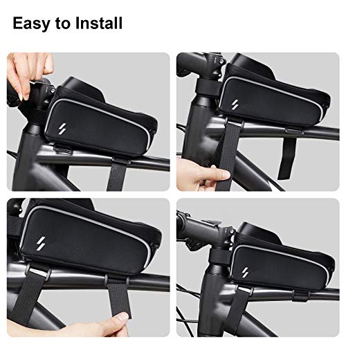 ANVAVA Bike Frame Bag Waterproof Bicycle Top Tube Pouch Phone Holder with Touchscreen Sun Visor and Headphone Hole for iPhone Samsung and other Smartphone Under 6.5 Inch