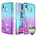 Wallme Samsung Galaxy A20 Case/A30 Phone Case W/Tempered Glass Screen Protector[2 Pack],Glitter Diamond Cute Hearts Flowing Sparkle Bling Bling Case for Girls/Women-Teal/Purple
