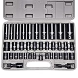CASOMAN Complete 3/8" and 1/2" Drive Impact Socket Set, Inch (SAE) /Metric, Cr-V, 6-Point, 3/8"- 1-1/4", 8 mm - 24 mm, Deep & Shallow, 38-Piece Impact Socket Set