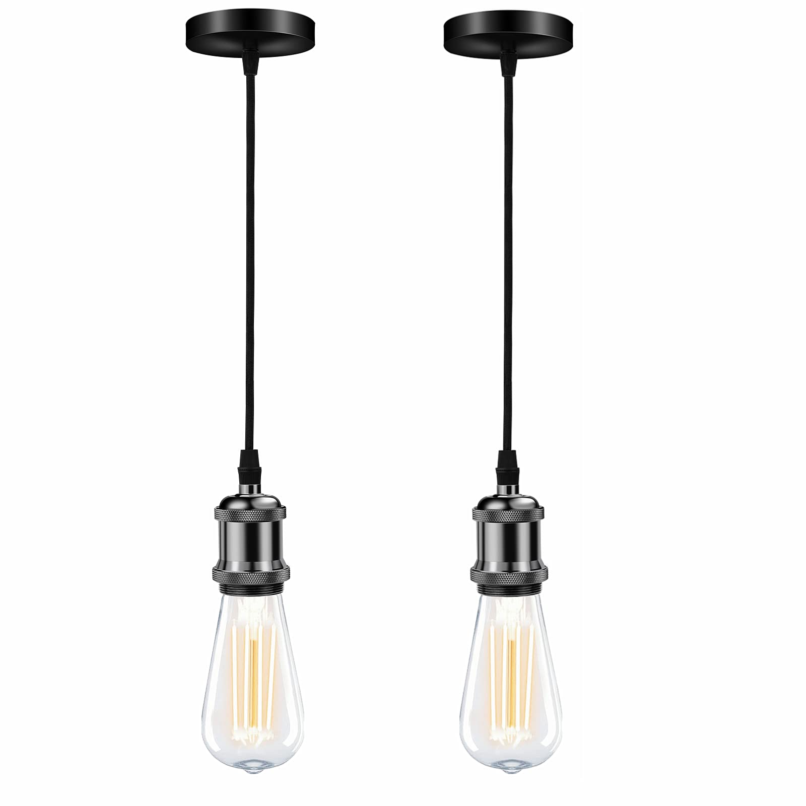 Biqing Pendant Light Fitting Vintage Ceiling Rose Lamp E27 Socket with Flex Cable (2, Light Black)