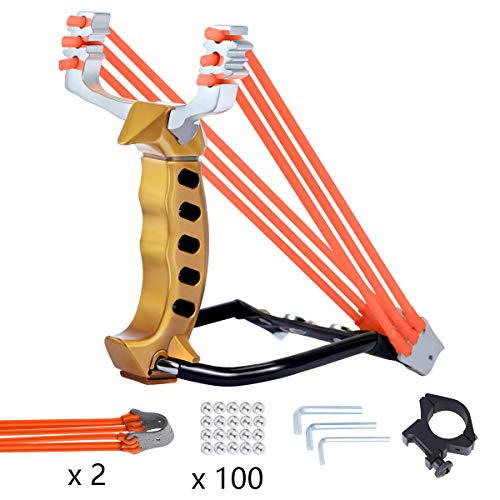 Elfirly Wrist Rocket Slingshot Professional Powerful Outdoor Hunting Sling Shot Accurate Shooting High Velocity Catapult With 3 Heavy Duty Launching Rubber Bands And 100 Slingshot Ammo Gold Pricepulse