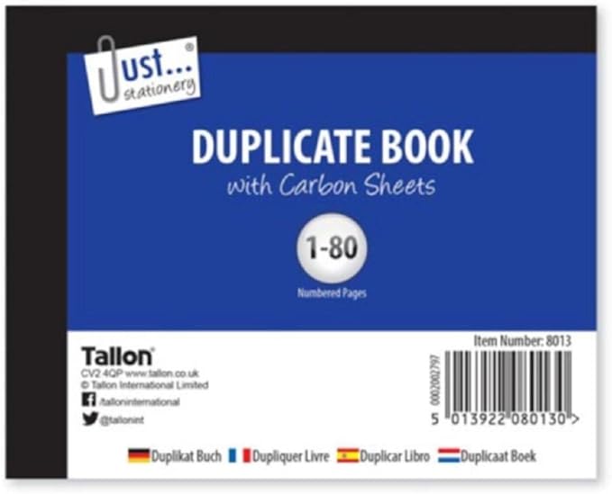 DUPLICATE BOOK Numbered Pages 180 + 2 Sheets Carbon Paper Receipt