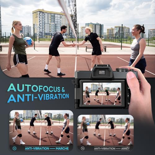 NBD 5K 64MP Digital Camera with Autofocus, 16x Digital Zoom, F1.8 Aperture, 3 Inch 180° IPS Screen, WiFi + Wide Angle/Macro Lens + 64GB Card + 2 Batteries (Deep Black)