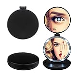 Herwiss Lighted Travel Makeup Mirror with 10x Magnifying and 1x HD Led Illuminated Folding Compact Mirror- Portable Durable Lightweight - Free Standing or Hand Held