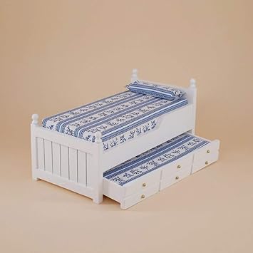 RONSHIN Wooden Mini Bunk Bed with Drawer for 1:12 Doll Decor Random Color